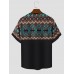 Mens Ethnic Geometric Print Stitching Crew Neck Short Sleeve T  Shirts